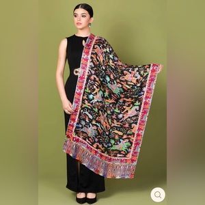 Pashtush Women’s Fine Soft Bamboo Stole, Shikaardar Design - Black